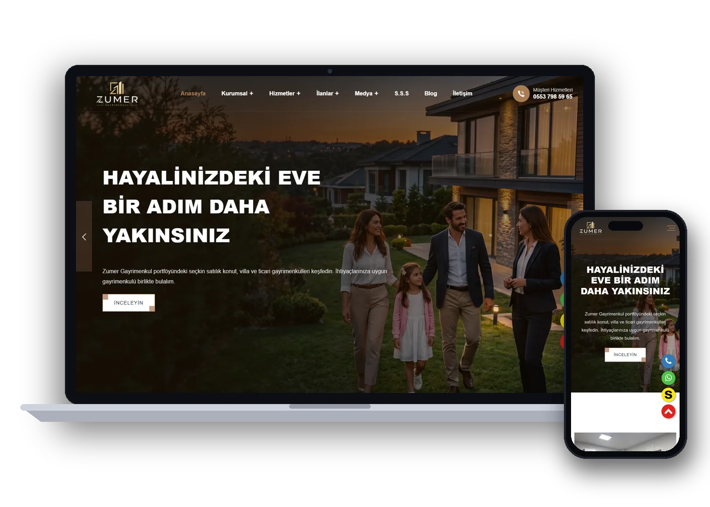 Screenshot der Zumer Gayrimenkul-Website